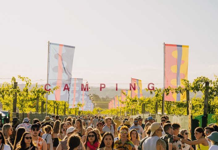 Festival crowd and vineyard hills at Rhythm and Vines